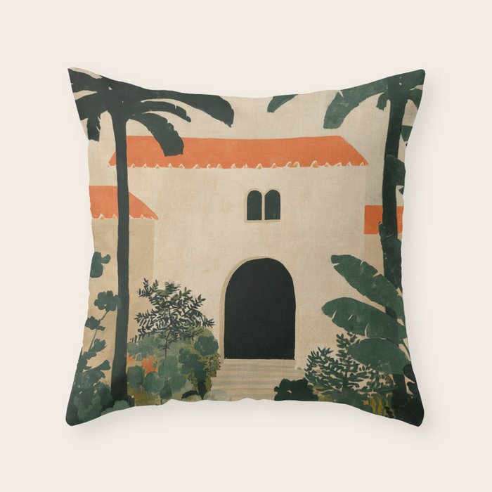 Mediterranean Villa with Lush Garden Vintage Architecture Throw Pillow Gallery Image 6