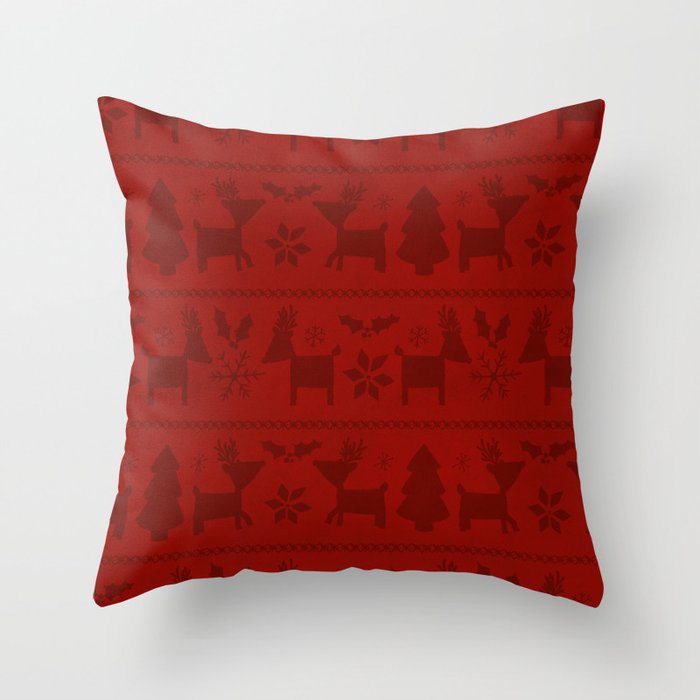 Red Reindeer Fair Isle Print, Red Holiday, Christmas Cheer, Red Christmas Sweater Throw Pillow Gallery Image 6