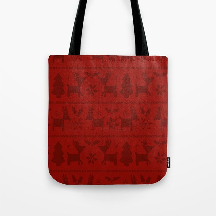 Red Reindeer Fair Isle Print, Red Holiday, Christmas Cheer, Red Christmas Sweater Tote Bag Gallery Image 1