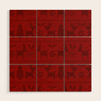 Red Reindeer Fair Isle Print, Red Holiday, Christmas Cheer, Red Christmas Sweater Wood Wall Art Gallery Image 1