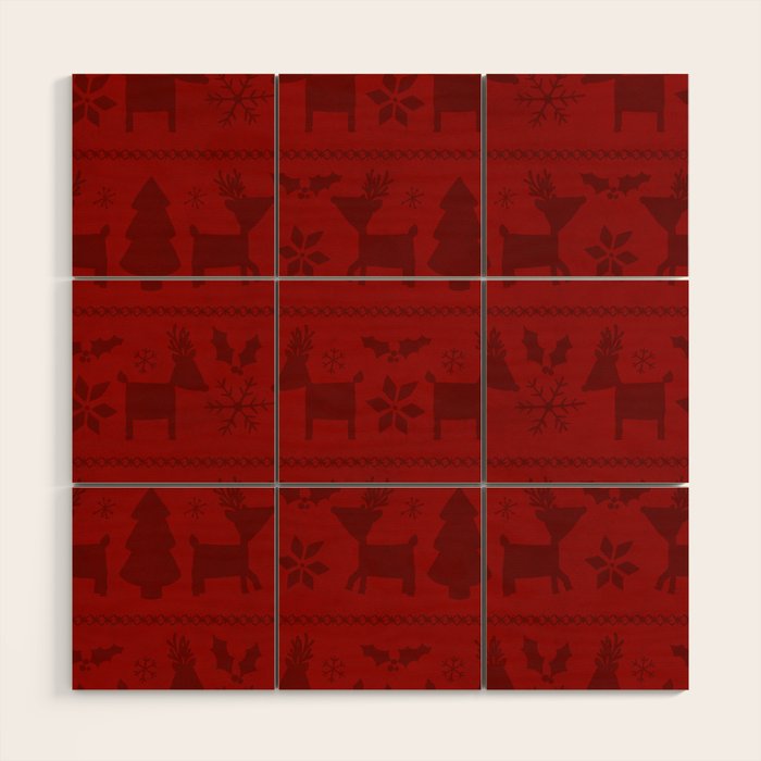 Red Reindeer Fair Isle Print, Red Holiday, Christmas Cheer, Red Christmas Sweater Wood Wall Art Gallery Image 1