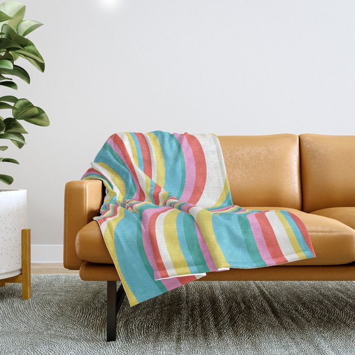  Wavy Stripes II - 60s Candy Rainbow Throw Blanket Gallery Image 1