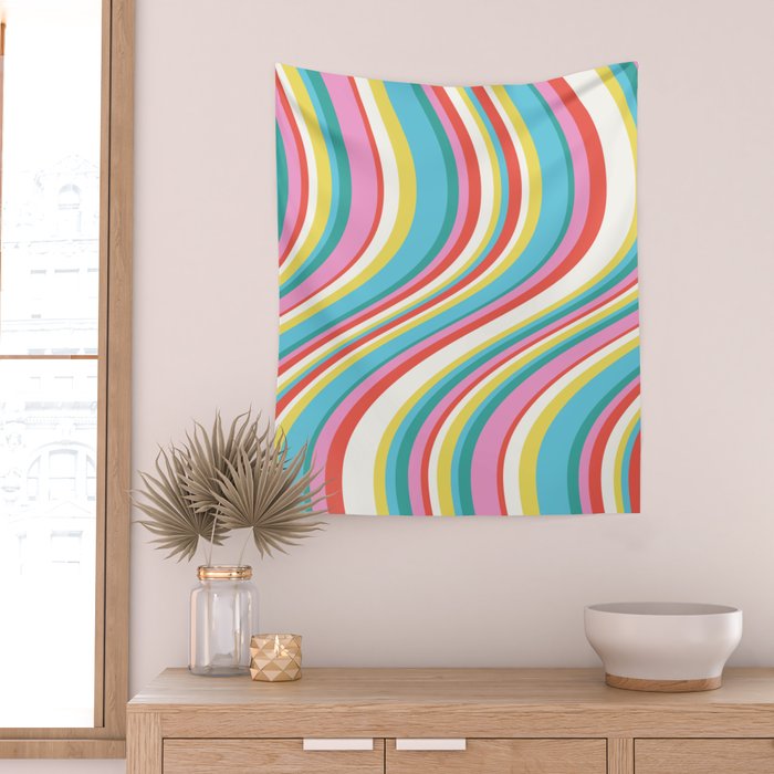  Wavy Stripes II - 60s Candy Rainbow Wall Tapestry Gallery Image 2