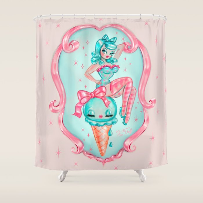 Candy Blue Ice Cream Pin Up Doll Shower Curtain Gallery Image 1