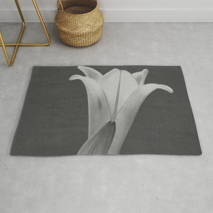 Tulip Blossoms floral black and white photography / photograph Rug Gallery Image 1