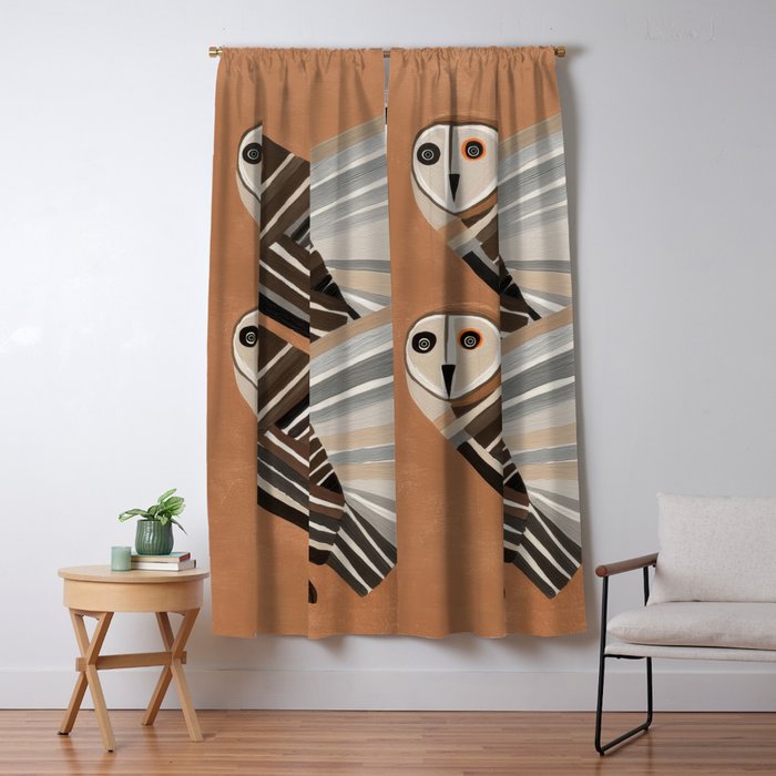 Striped Owl Pair Window Curtain Gallery Image 5