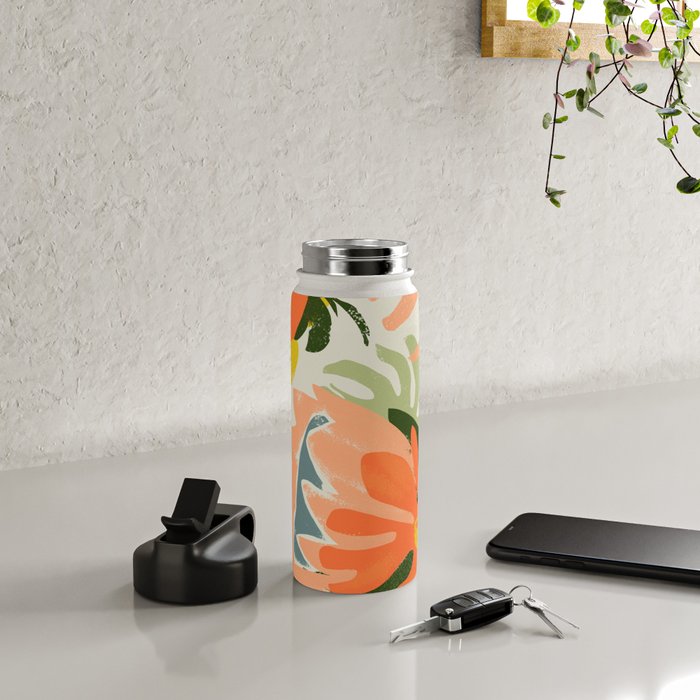 Flowers & Rain, Summer Floral Nature Botanical Painting, Modern Colorful Bohemian Illustration Water Bottle Gallery Image 5