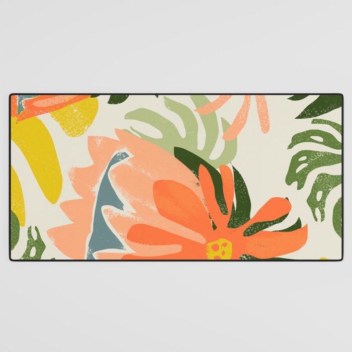 Flowers & Rain, Summer Floral Nature Botanical Painting, Modern Colorful Bohemian Illustration Desk Mat Gallery Image 3
