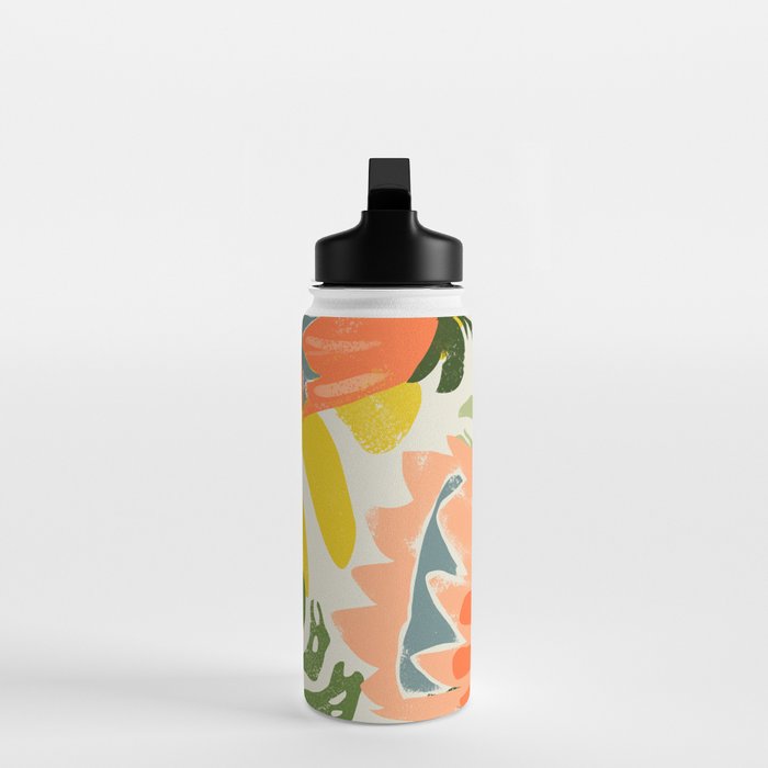 Flowers & Rain, Summer Floral Nature Botanical Painting, Modern Colorful Bohemian Illustration Water Bottle Gallery Image 3