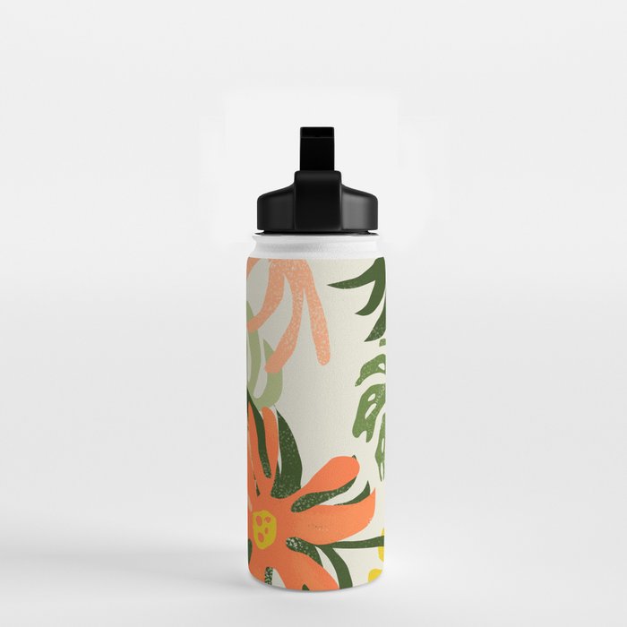 Flowers & Rain, Summer Floral Nature Botanical Painting, Modern Colorful Bohemian Illustration Water Bottle Gallery Image 2