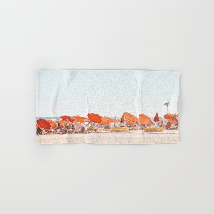 Beach - Orange Sun Umbrellas series  - Ocean Travel photography Bath Towel Gallery Image 1