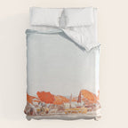 Beach - Orange Sun Umbrellas series  - Ocean Travel photography Duvet Cover Gallery Image 6