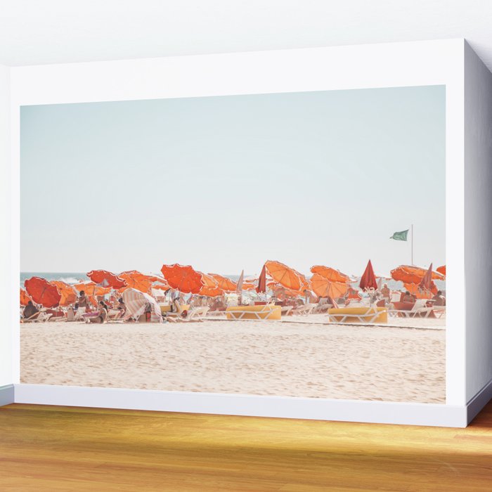 Beach - Orange Sun Umbrellas series  - Ocean Travel photography Wall Mural Gallery Image 2