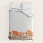 Beach - Orange Sun Umbrellas series  - Ocean Travel photography Comforter Gallery Image 6