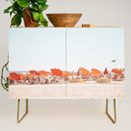 Beach - Orange Sun Umbrellas series  - Ocean Travel photography Credenza Gallery Image 1