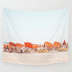 Beach - Orange Sun Umbrellas series  - Ocean Travel photography Wall Tapestry Gallery Image 4