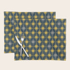 Atomic Age Retro Midcentury 1950s Starburst Pattern in Light Mustard, Gray, and Navy Blue Placemat Gallery Image 1