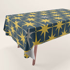 Atomic Age Retro Midcentury 1950s Starburst Pattern in Light Mustard, Gray, and Navy Blue Tablecloth Gallery Image 1