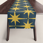Atomic Age Retro Midcentury 1950s Starburst Pattern in Light Mustard, Gray, and Navy Blue Table Runner Gallery Image 1