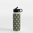 Atomic Age Retro Midcentury 1950s Starburst Pattern in Light Mustard, Gray, and Navy Blue Water Bottle Gallery Image 1