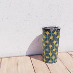 Atomic Age Retro Midcentury 1950s Starburst Pattern in Light Mustard, Gray, and Navy Blue Travel Mug Gallery Image 4
