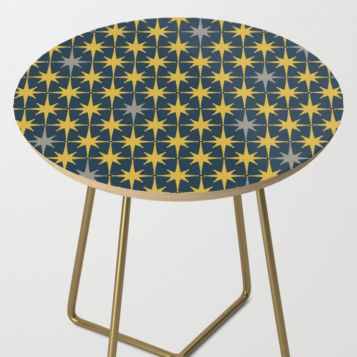 Atomic Age Retro Midcentury 1950s Starburst Pattern in Light Mustard, Gray, and Navy Blue Side Table Gallery Image 2