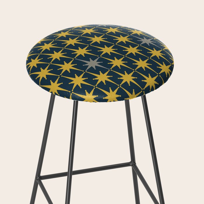 Atomic Age Retro Midcentury 1950s Starburst Pattern in Light Mustard, Gray, and Navy Blue Stool Gallery Image 2