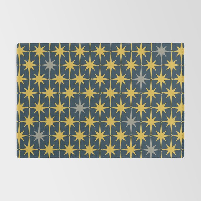 Atomic Age Retro Midcentury 1950s Starburst Pattern in Light Mustard, Gray, and Navy Blue Rug Gallery Image 2