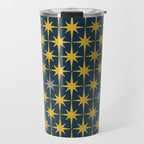 Atomic Age Retro Midcentury 1950s Starburst Pattern in Light Mustard, Gray, and Navy Blue Travel Mug Gallery Image 1