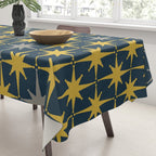 Atomic Age Retro Midcentury 1950s Starburst Pattern in Light Mustard, Gray, and Navy Blue Tablecloth Gallery Image 3