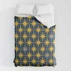 Atomic Age Retro Midcentury 1950s Starburst Pattern in Light Mustard, Gray, and Navy Blue Comforter Gallery Image 6