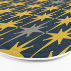 Atomic Age Retro Midcentury 1950s Starburst Pattern in Light Mustard, Gray, and Navy Blue Bath Mat Gallery Image 3