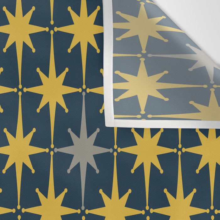 Atomic Age Retro Midcentury 1950s Starburst Pattern in Light Mustard, Gray, and Navy Blue Wall Tapestry Gallery Image 3