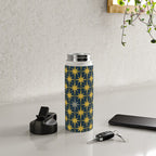 Atomic Age Retro Midcentury 1950s Starburst Pattern in Light Mustard, Gray, and Navy Blue Water Bottle Gallery Image 4