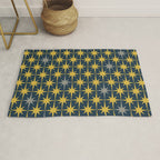 Atomic Age Retro Midcentury 1950s Starburst Pattern in Light Mustard, Gray, and Navy Blue Rug Gallery Image 1