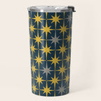 Atomic Age Retro Midcentury 1950s Starburst Pattern in Light Mustard, Gray, and Navy Blue Travel Mug Gallery Image 2