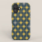 Atomic Age Retro Midcentury 1950s Starburst Pattern in Light Mustard, Gray, and Navy Blue iPhone Case Gallery Image 1
