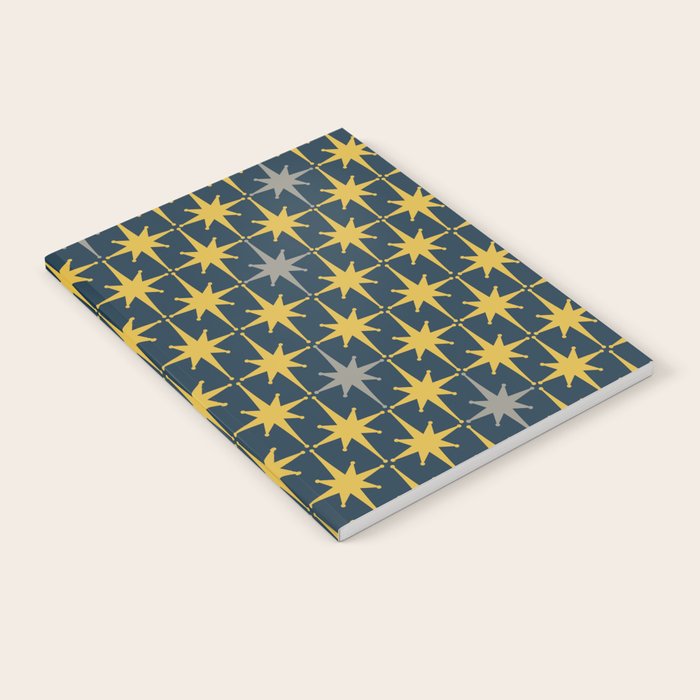 Atomic Age Retro Midcentury 1950s Starburst Pattern in Light Mustard, Gray, and Navy Blue Notebook Gallery Image 1