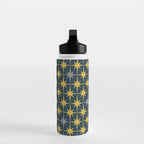 Atomic Age Retro Midcentury 1950s Starburst Pattern in Light Mustard, Gray, and Navy Blue Water Bottle Gallery Image 3