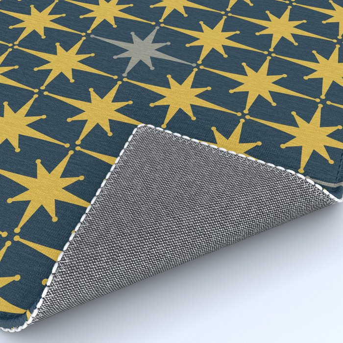 Atomic Age Retro Midcentury 1950s Starburst Pattern in Light Mustard, Gray, and Navy Blue Rug Gallery Image 4