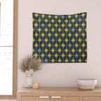 Atomic Age Retro Midcentury 1950s Starburst Pattern in Light Mustard, Gray, and Navy Blue Wall Tapestry Gallery Image 2