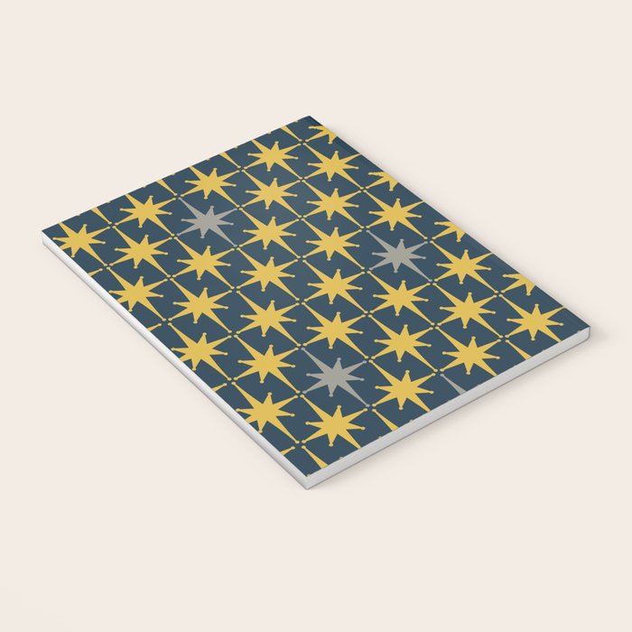 Atomic Age Retro Midcentury 1950s Starburst Pattern in Light Mustard, Gray, and Navy Blue Notebook Gallery Image 3