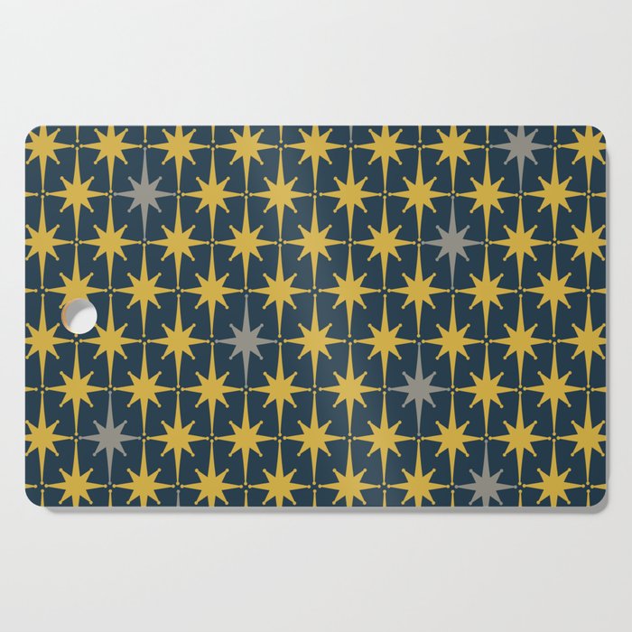 Atomic Age Retro Midcentury 1950s Starburst Pattern in Light Mustard, Gray, and Navy Blue Cutting Board Gallery Image 1