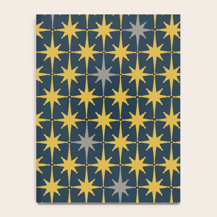 Atomic Age Retro Midcentury 1950s Starburst Pattern in Light Mustard, Gray, and Navy Blue Notebook Gallery Image 4