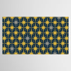 Atomic Age Retro Midcentury 1950s Starburst Pattern in Light Mustard, Gray, and Navy Blue Tablecloth Gallery Image 2