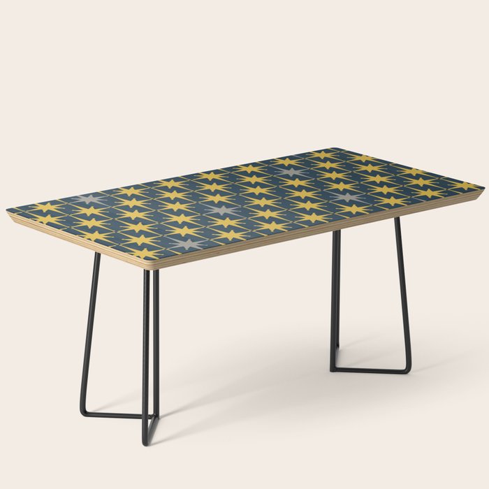 Atomic Age Retro Midcentury 1950s Starburst Pattern in Light Mustard, Gray, and Navy Blue Coffee Table Gallery Image 1