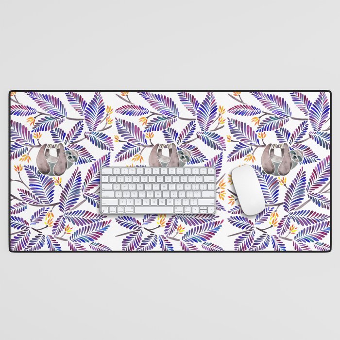 Happy Sloth - Tropical Indigo Leaves Desk Mat Gallery Image 1