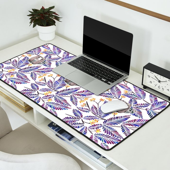 Happy Sloth - Tropical Indigo Leaves Desk Mat Gallery Image 2