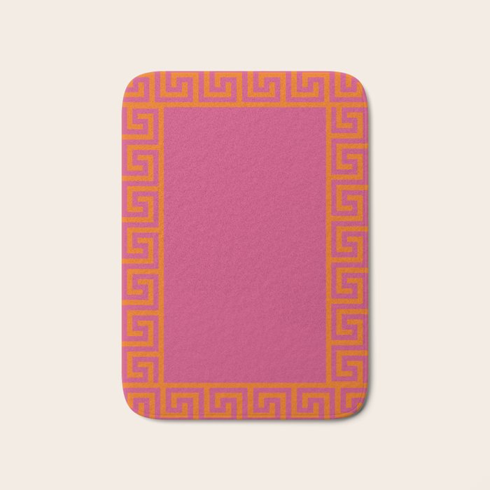 Pink Greek Key Print Bath Mat Gallery Image 1