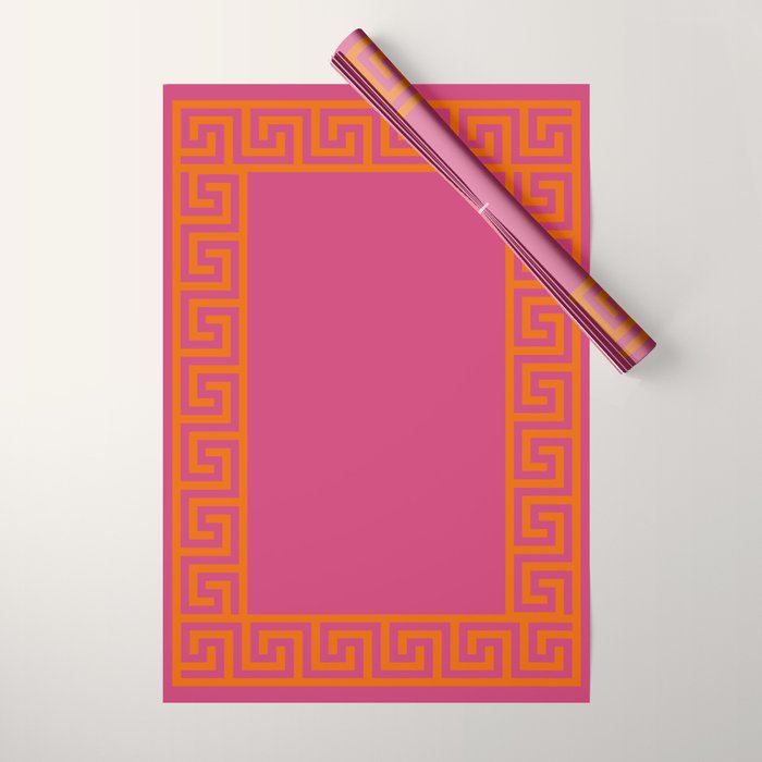 Pink Greek Key Print Wrapping Paper Gallery Image 1